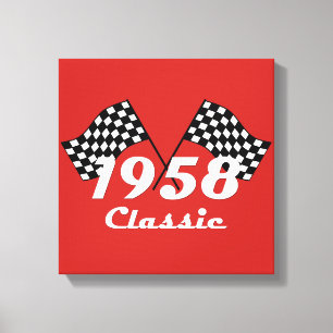 Retro 1958 Klassisches Race-Flag mit Schwarz-Weiß- Leinwanddruck