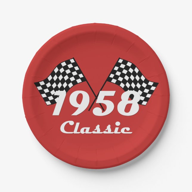 Retro 1958 Klassisches Race-Flag mit Schwarz-Weiß- Pappteller (Vorderseite)