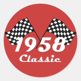 Retro 1958 Klassisches Race-Flag mit Schwarz-Weiß- Runder Aufkleber