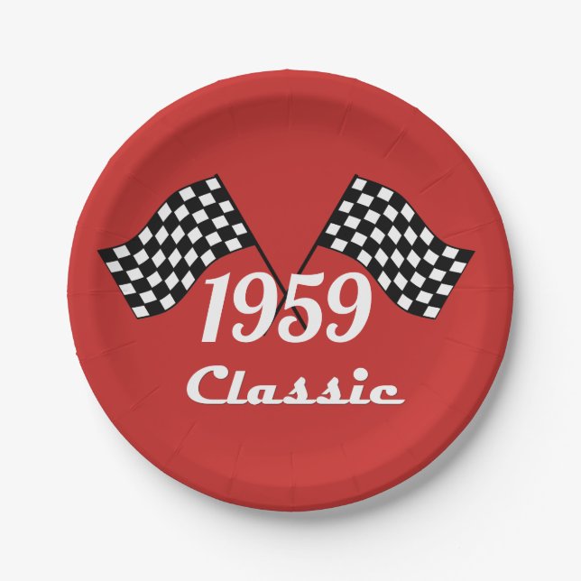 Retro 1959 Klassische Schwarz/Weiß-Schachtel Pappteller (Vorderseite)