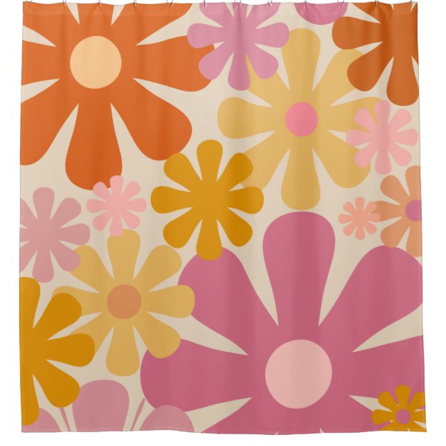 Retro 1960er Blume Blumenmuster Duschvorhang (Vorderseite)