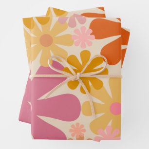 Retro 1960er Blume Blumenmuster Geschenkpapier Set