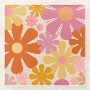 Retro 1960er Blume Blumenmuster Glasuntersetzer