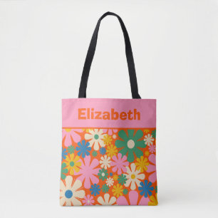 Retro 1960er Jahre Farbige Blumendesign mit Namen Tasche