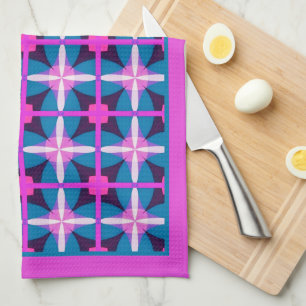 Retro 1960er Jahre Pink Blau Aubergine Ästhetik Te Geschirrtuch