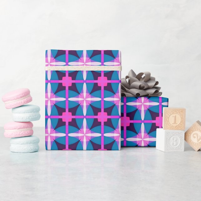 Retro 1960er Jahre Style Pink Blue Eggplant Ästhet Geschenkpapier (Babyparty)