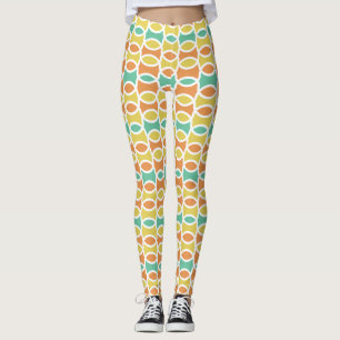 Retro 1960er-Runden Ovalen Orange Aquamarin Gold Leggings