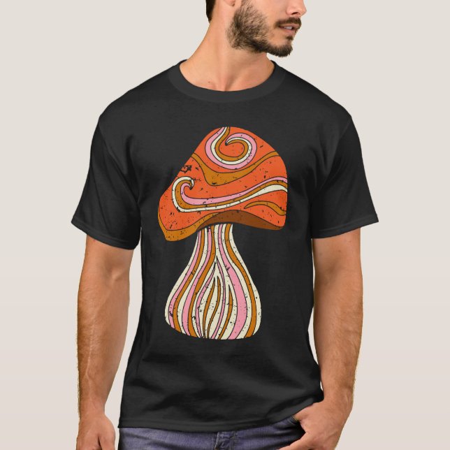 Retro 1960s Hippy Style Distressed Mushroom Graphi T-Shirt (Vorderseite)