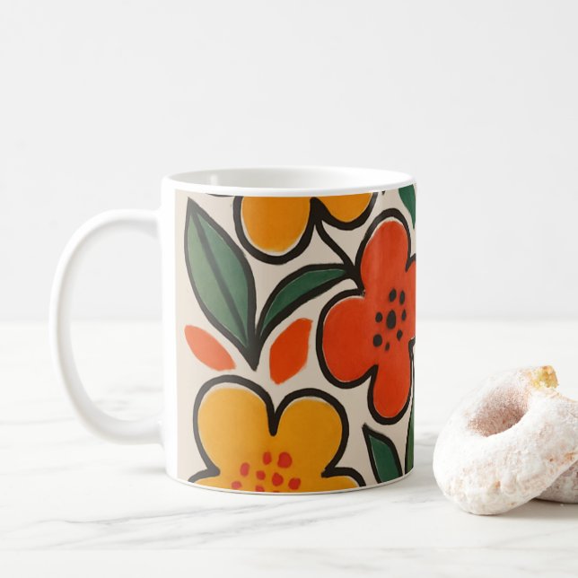 Retro 1960s Style Floral Pattern Kaffeetasse (Mit Donut)
