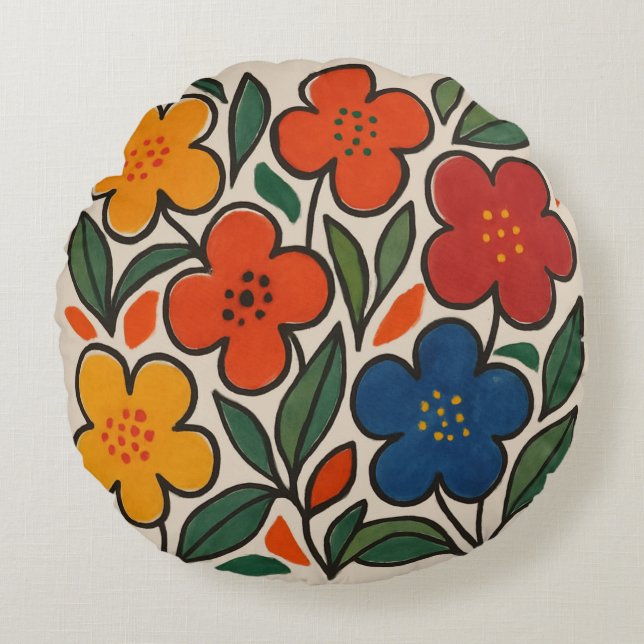 Retro 1960s Style Floral Pattern Rundes Kissen (Vorderseite)