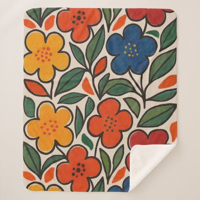 Retro 1960s Style Floral Pattern Sherpadecke (Vorderseite)