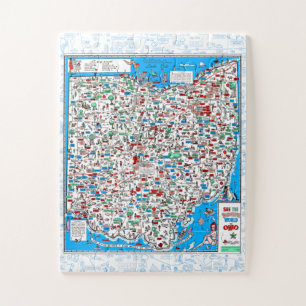 Retro 1966 carte Ohio puzzle 11"x14" 30 pcs