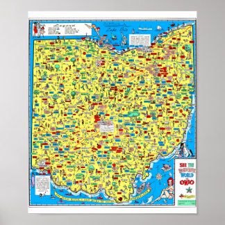Retro 1966 Ohio Department of Highways Karte Poster