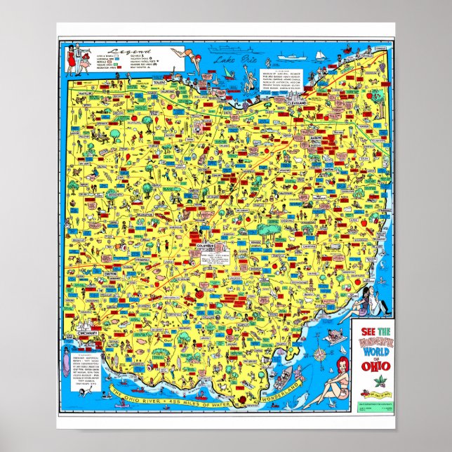 Retro 1966 Ohio Department of Highways Karte Poster (Vorne)