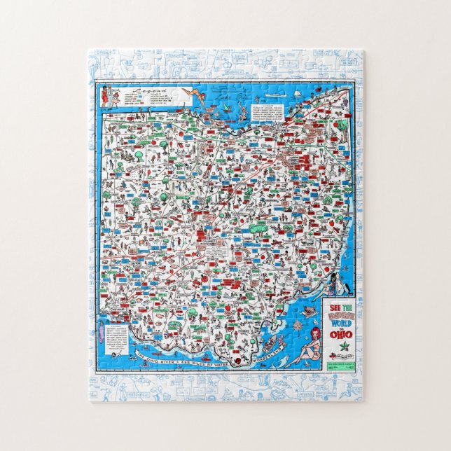 Retro 1966 Ohio map jigsaw puzzle 11"x14"252 pcs (Vertikal)