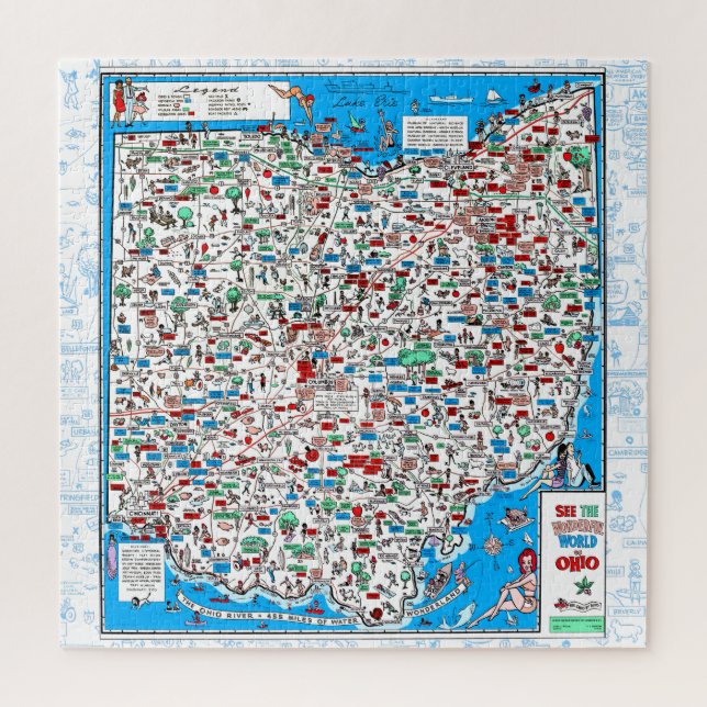 Retro 1966 Ohio map jigsaw puzzle 20"x20"676 pcs (Vertikal)