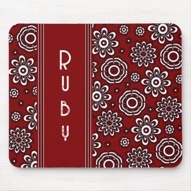 Retro 1970 Rote Blume Mousepad (Vorne)