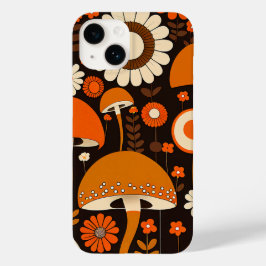 Retro 1970er Brown & Orange Pilze & Blume Case-Mate iPhone 14 Hülle