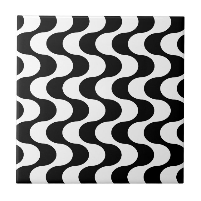 Retro 1970er Jahre Design Wavy Op-Art Stripe Muste Fliese (Vorderseite)