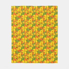 Retro 1970er-Jahre Gelbe Orange-Blume Fleecedecke