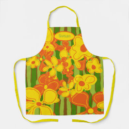 Retro 1970er Jahre Gelbe Orange Blume Schürze
