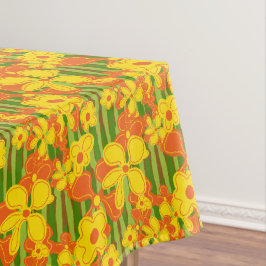 Retro 1970er-Jahre Gelbe Orange-Blume Tischdecke