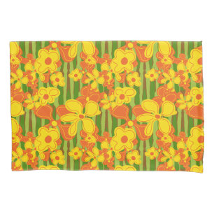 Retro 1970er Jahre kühne, helle orange gelbe Blume Kissenbezug