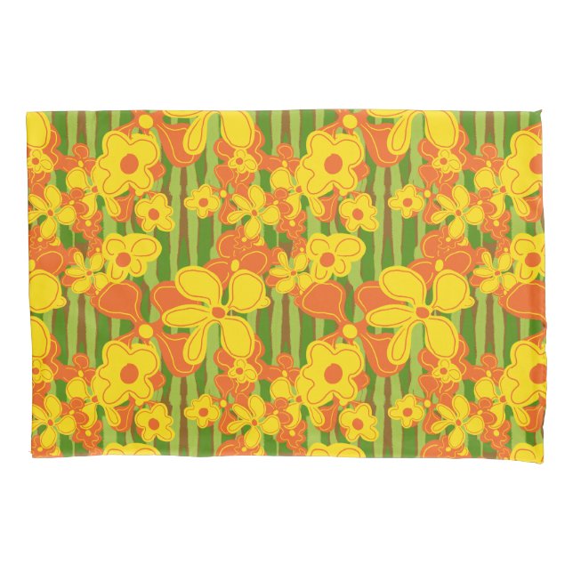 Retro 1970er Jahre kühne, helle orange gelbe Blume Kissenbezug (Vorderseite-Links)