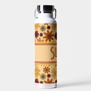 Retro 1970er Jahre Senfgelb Orange Burgunderrot Bl Trinkflasche