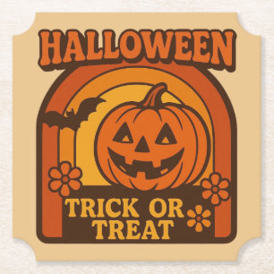 Retro 1970er Jahre Trick or Treat Halloween Untersetzer