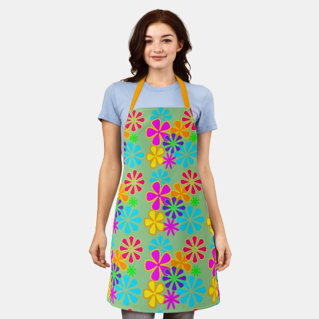 Retro 1970er-Power Grün Schürze (Getragen)