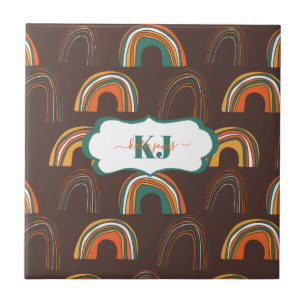 Retro 1970er Regenbogen-Muster   Monogramm-Kachel Fliese