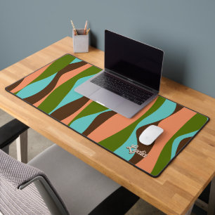 Retro 1970s Abstrait Stripes Ajouter nom Desk Mat