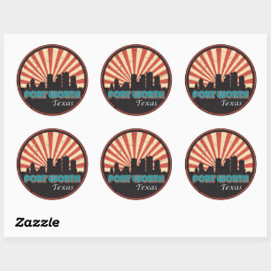 Retro 1970s Fort Worth Texas City Staat Skyline Runder Aufkleber