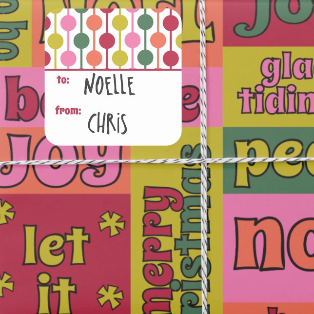 Retro 1970s Geometric Pattern Christmas To From Quadratischer Aufkleber (Von Creator hochgeladen)