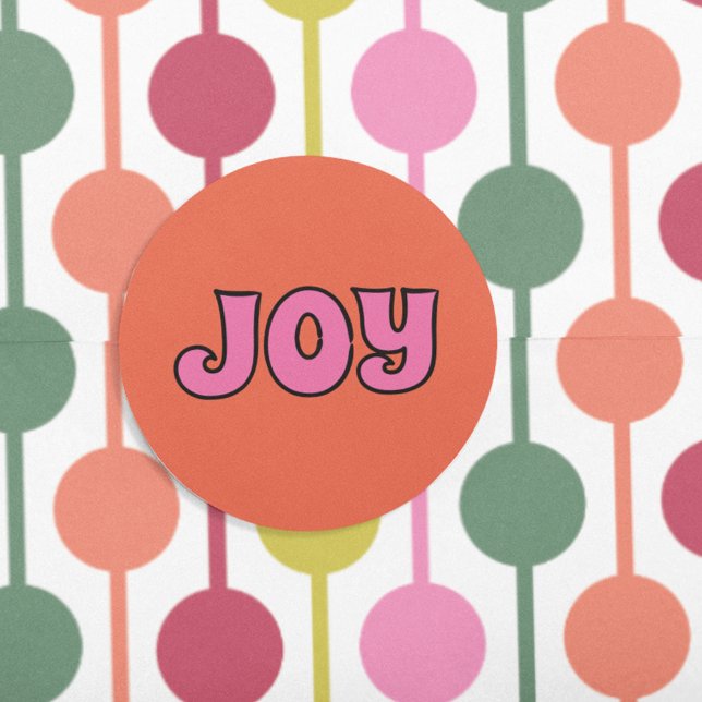 Retro 1970s Lettering Joy Christmas Orange, Pink Runder Aufkleber (Von Creator hochgeladen)