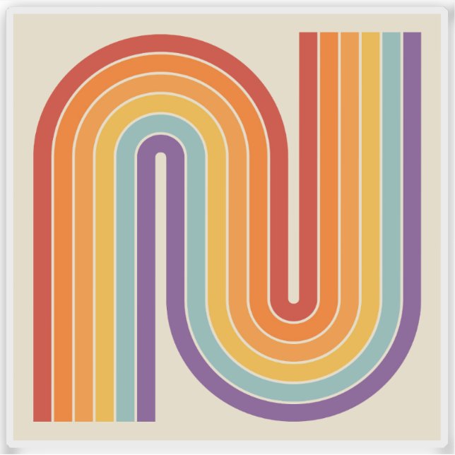 Retro 1970s Style Arched Stripes Geometric Pattern Aufkleber (Vorderseite)