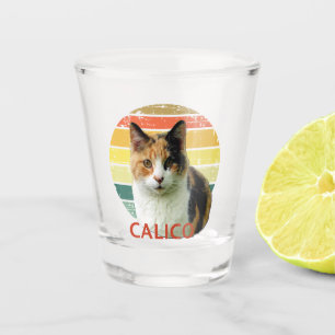 Retro 1980 Faded Sunset Calico Moggy Cat Art Schnapsglas