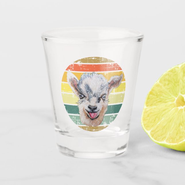 Retro 1980 Faded Sunset Rainbow Baby Goat Art Schnapsglas (Vorderseite)