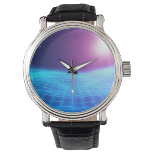 Retro 1980 synthwave glühende Neonlichtlandschaft Armbanduhr