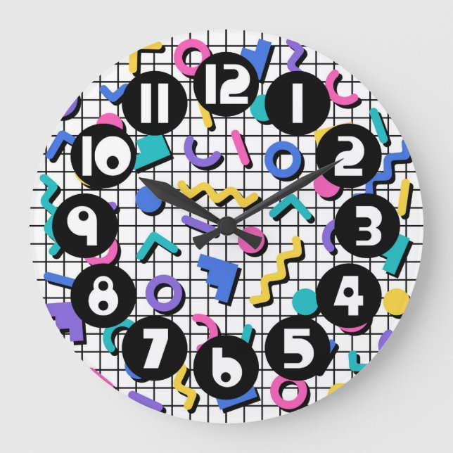 Retro 1980er/1990er Memphis Style Große Wanduhr (Vorderseite)