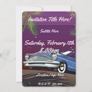 Retro 1980er Auto Neonposter Einladung