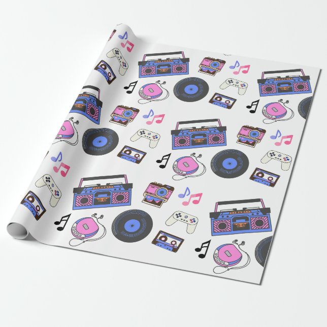 Retro 1980er Jahre Era Music zum Geburtstag Geschenkpapier (Ungerollt)