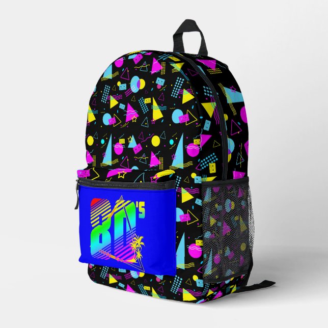 RETRO 1980ER TAPE FARBBIGE FORMEN BEDRUCKTER RUCKSACK (Rückseitige Ecke Rechts)