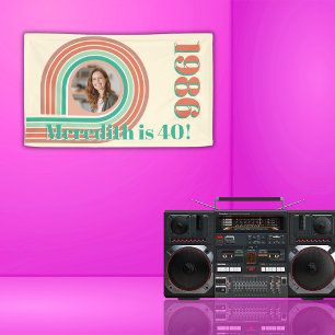 Retro 1986 40. Geburtstag Coral Boho Foto Streifen Banner