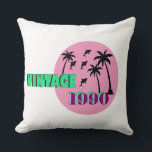 Retro 1990 Birthday Gift Kissen<br><div class="desc">Flash back to the 90s with this vibrant Vaporwave-inspired shark design. Featuring a neon pink sun, tropical palm trees, and a pack of circling sharks, this "Vintage 1990" graphic is the ultimate throwback. Perfect for 1990 babies, shark lovers, or anyone who misses the bold colors and retro vibes of the...</div>