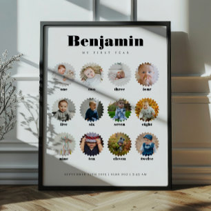 Retro 1. Geburtstags-Baby-Meilenstein-Schild mit F Poster