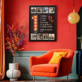 Retro 1. Jubiläum Hört Custom Foto Collage Poster