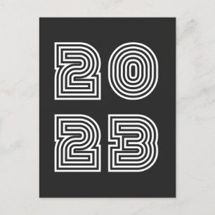 Retro 2023 Frohes neues Jahr im Stil der Linien Sc Postkarte