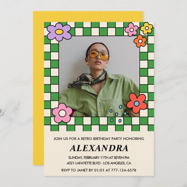 Retro 22e anniversaire invitations Fleurs Super (Devant / Derrière)